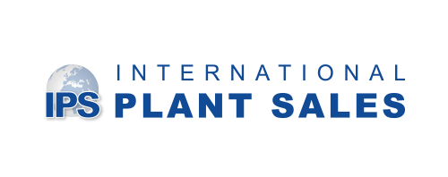 International Plant Sales Logo - Blue and White with the world showing that we offer plant sales internationally.